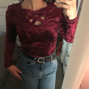 burgundy velvet top